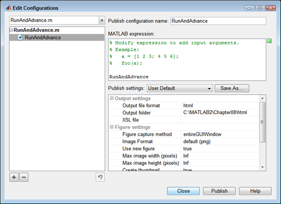 Snapshot of modifying the configuration options as needed to ensure that the script will publish correctly.